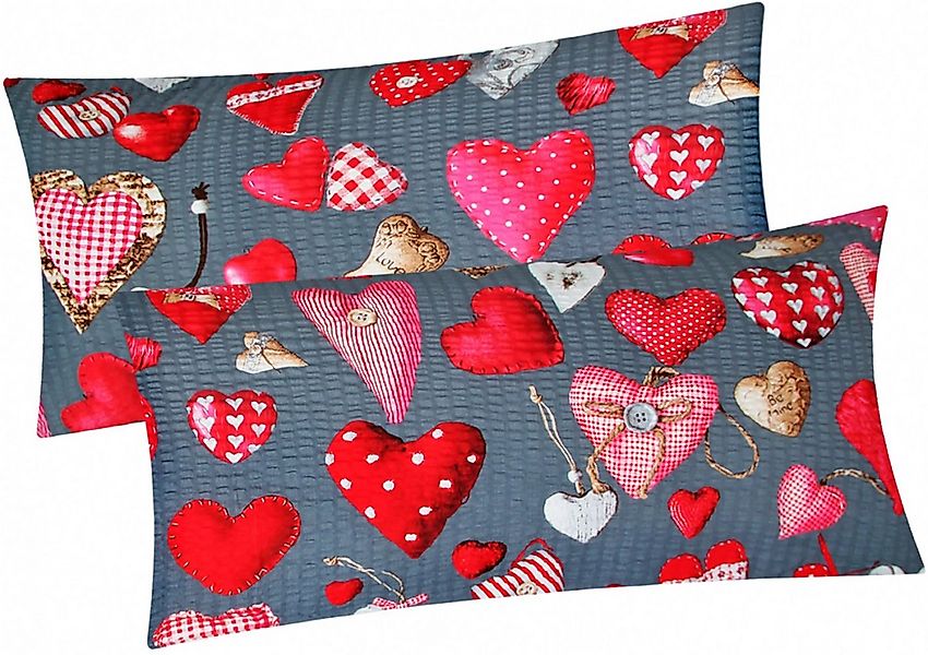Heubergshop Kissenbezug, (2 Stück), Sersucker, 40x80cm Herzen Landhaus Love günstig online kaufen