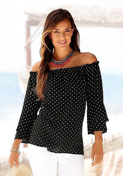 LASCANA Carmenbluse mit Pünktchendruck, Damenbluse, schulterfrei, günstig online kaufen