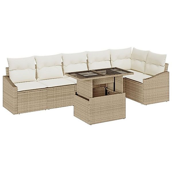 vidaXL Loungesofa 7-teilige Garten Sofa Set mit Kissen Beige Poly Rattan, 7 günstig online kaufen