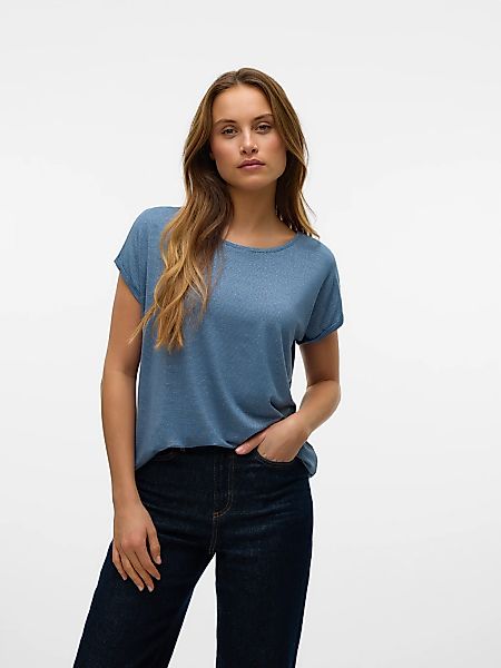 Vero Moda Rundhalsshirt "VMLAVA PLAIN SS TOP LUREX STRIPE" günstig online kaufen