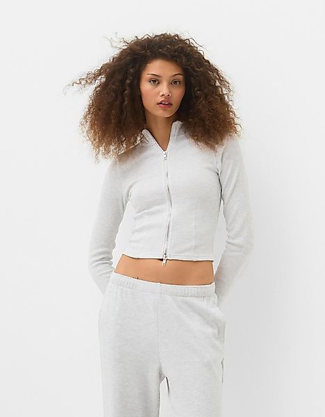 Bershka Sweatshirt Aus Waffelgewebe Mit Reißverschluss Damen L Grau günstig online kaufen