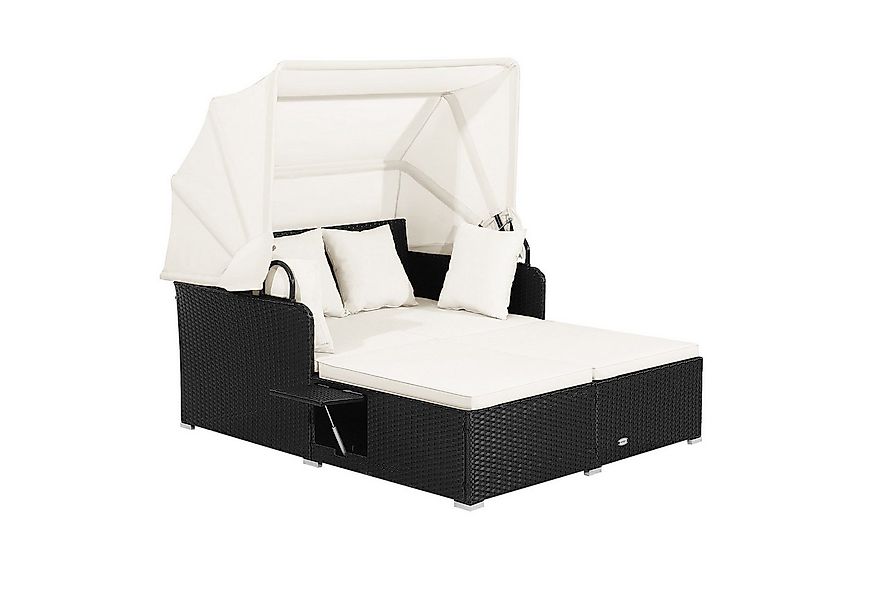 COSTWAY Loungebett, Rattan, 2-Personen, mit einziehbarem Sonnendach, Kissen günstig online kaufen
