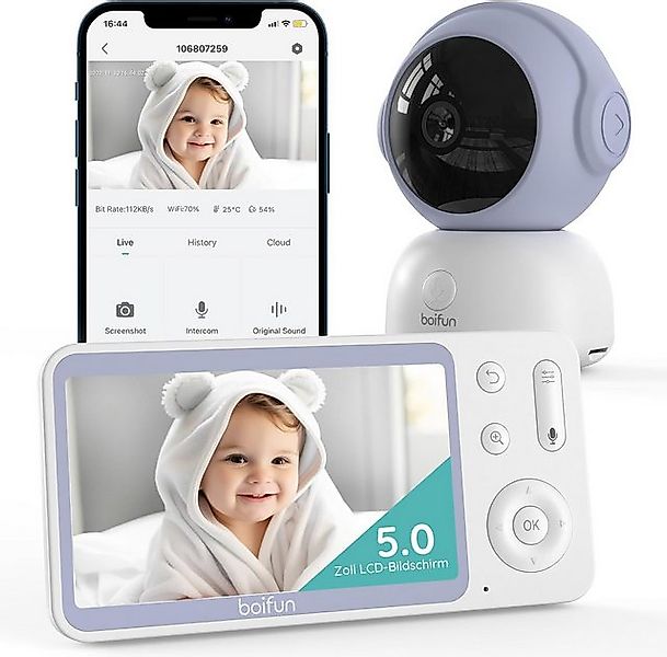 Boifun Video-Babyphone Babyphone 720P mit Kamera 5 Zoll Baby Monitor, mit K günstig online kaufen