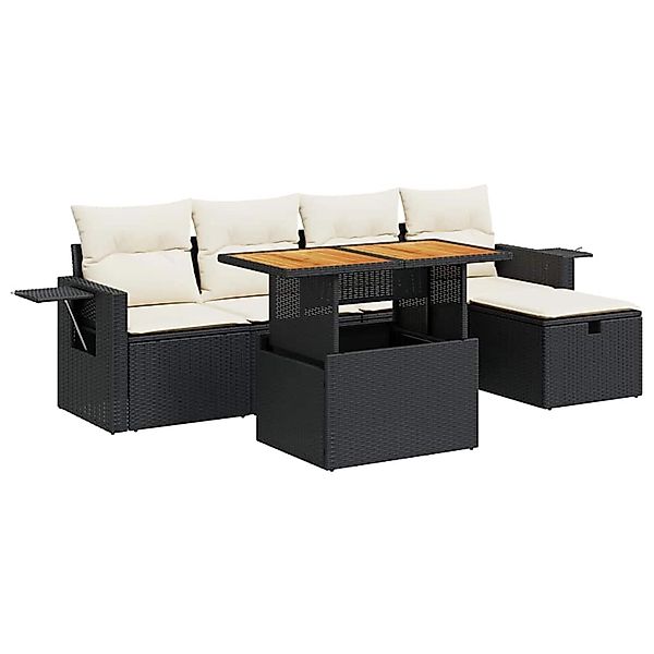 vidaXL 6-Tlg Garten-Sofagarnitur mit Kissen Schwarz Poly Rattan 3328022 günstig online kaufen