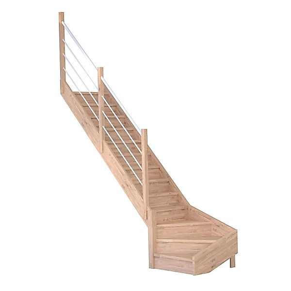 Treppe Mykonos Pro Eiche Gew. L 80cm Setzstufe Holz-Edelstahl-Geländer Weiß günstig online kaufen