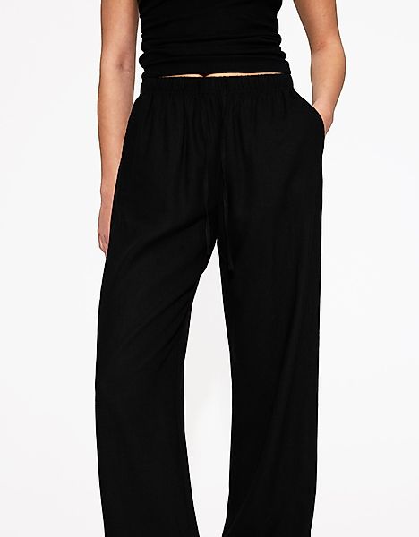 Bershka Hose Mit Leinen Und Gummizugbund Damen S Schwarz günstig online kaufen