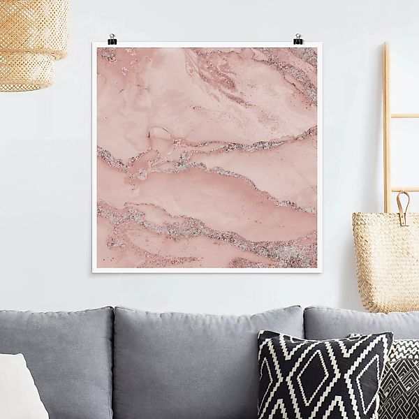 Poster Farbexperimente Marmor Rose und Glitzer günstig online kaufen