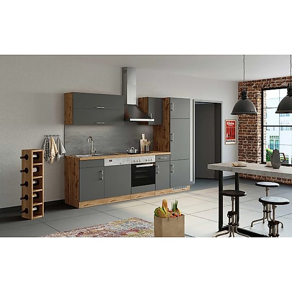 Held Möbel Küchenzeile Sorrento 270 cm Anthrazit-Wotaneiche ohne E-Geräte günstig online kaufen