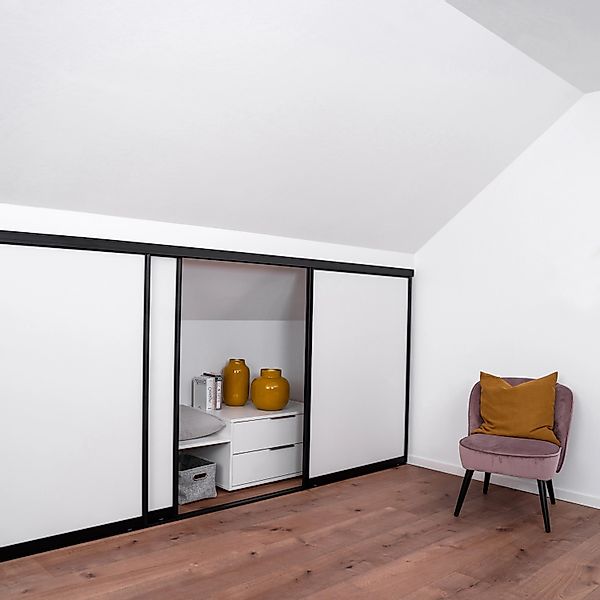 Schiebetür-Bau-Set Kniestock Profil Schwarz Dekor Reinweiß 1022 x 1400 mm günstig online kaufen
