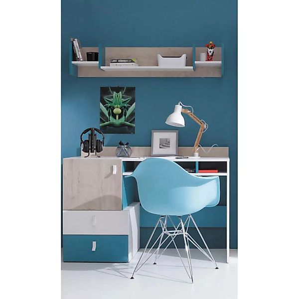 Jugendzimmer Set 2-teilig PITTSBURGH-133 mit Schreibtisch in weiß mit Eiche günstig online kaufen
