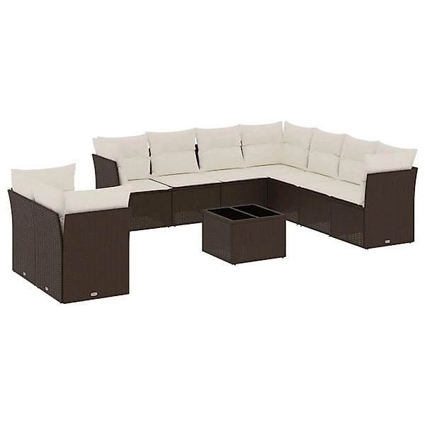 vidaXL 10-Tlg Garten-Sofagarnitur mit Kissen Braun Poly Rattan 3249692 günstig online kaufen
