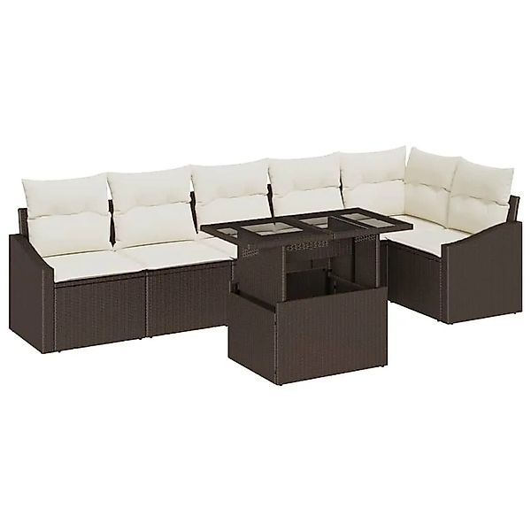vidaXL Gartensofa-set mit Kissen 7-Tlg Braun und Creme Poly-Rattan 3349014 günstig online kaufen