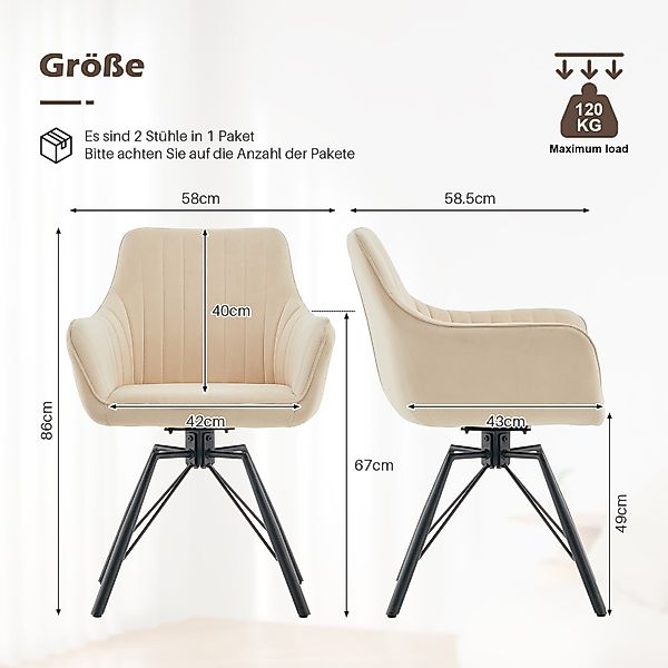 Ofcasa Esszimmerstuhl Küchenstuhl (2er Set), Samt-Drehstuhl günstig online kaufen