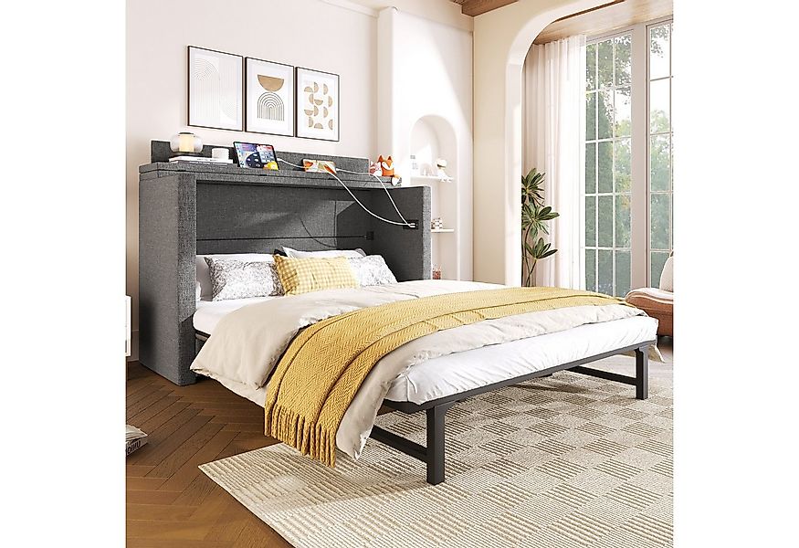 Flieks Schrankbett Umwandelbares Polsterbett 140x200cm mit Schublade und Au günstig online kaufen