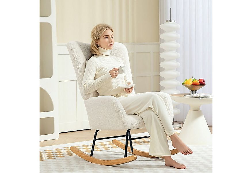 HOMCOM Schaukelstuhl Schaukelsessel mit Armlehne, Teddysamt-Optik (Relaxses günstig online kaufen