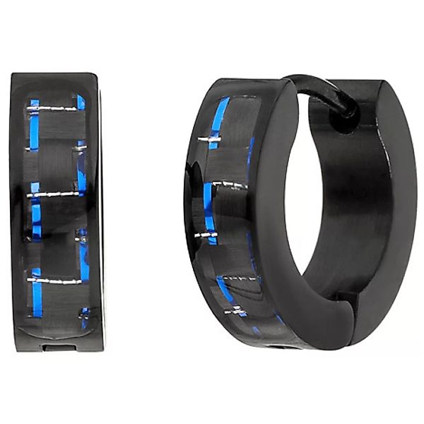SIGO Creolen Edelstahl schwarz beschichtet mit Carbon blau Ohrringe günstig online kaufen