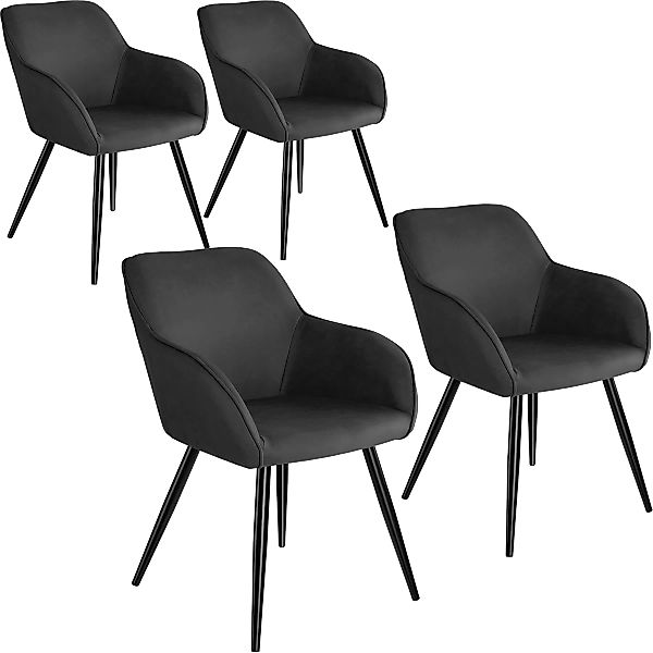 4er Set Stuhl Marilyn Stoff, schwarze Stuhlbeine - anthrazit/schwarz günstig online kaufen