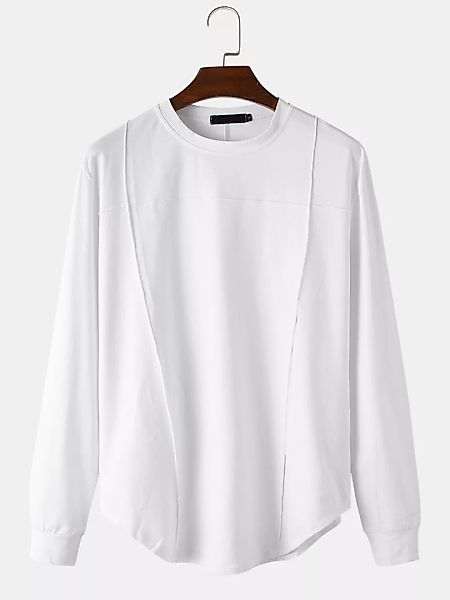 Herren Modal Plain Patchwork Locker gebogener Saum Casual Langarm T-Shirt günstig online kaufen