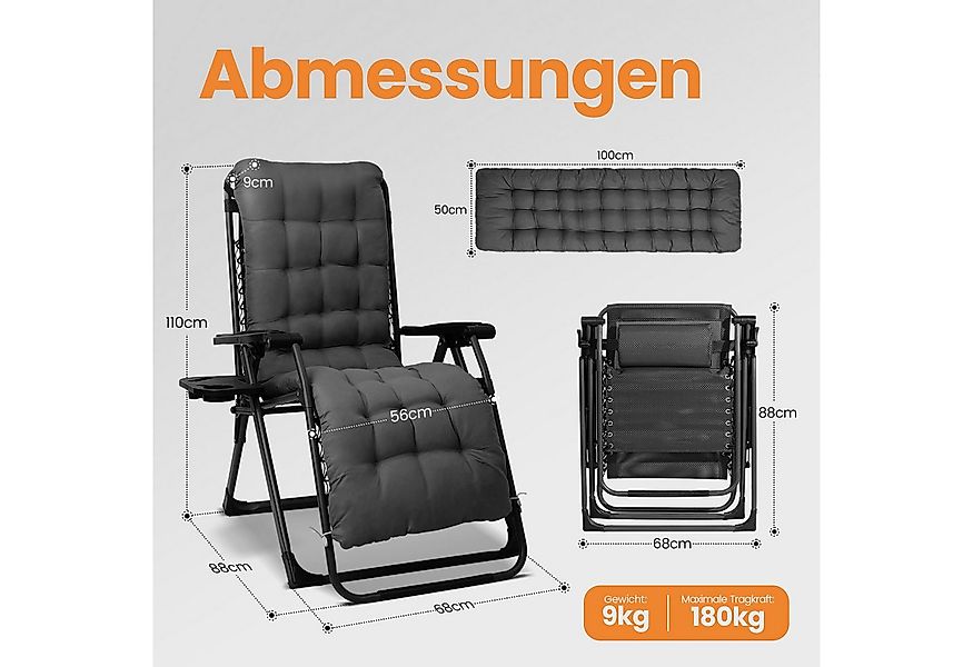 HOMECALL Gartenliege Sonnenliege Klappbar, Liegestuhl mit Weiches Kissen, X günstig online kaufen