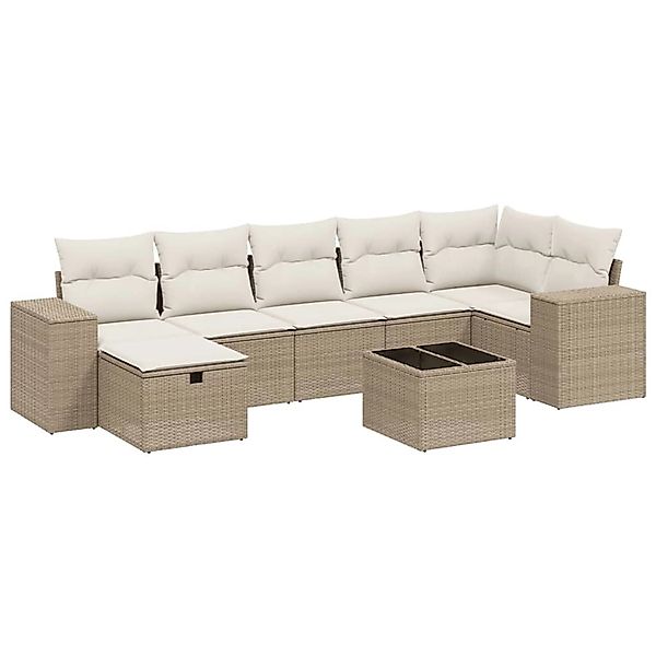 vidaXL 8-Tlg Garten-Sofagarnitur mit Kissen Beige Poly Rattan 3264444 günstig online kaufen
