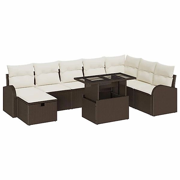 vidaXL Garten-Sofa-Set mit Kissen mit Speicher 9-Tlg Braun Poly Rattan 3359 günstig online kaufen