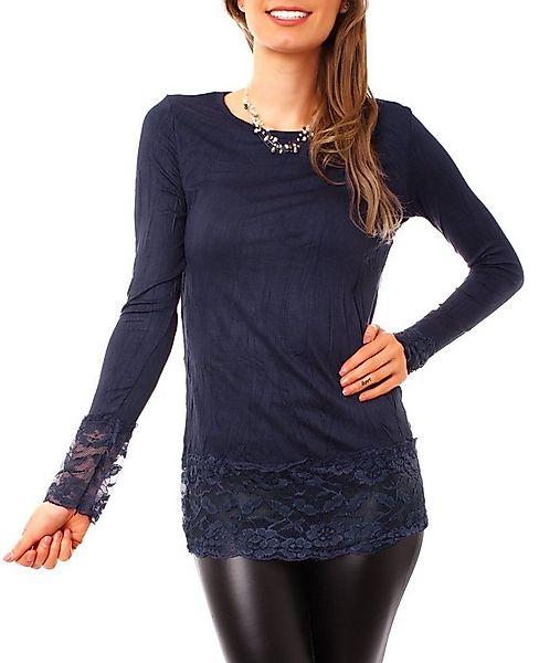 Muse Rundhalsshirt Langarm Longshirt mit Spitzensaum 0998 günstig online kaufen