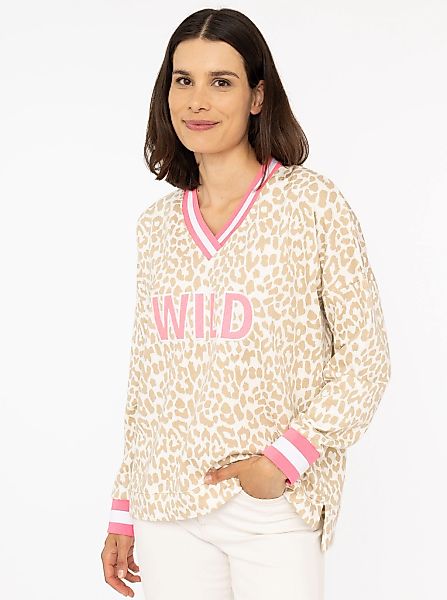 Zwillingsherz Sweatshirt ""Leo Pastell"", mit V-Ausschnitt, gestreiften Bün günstig online kaufen