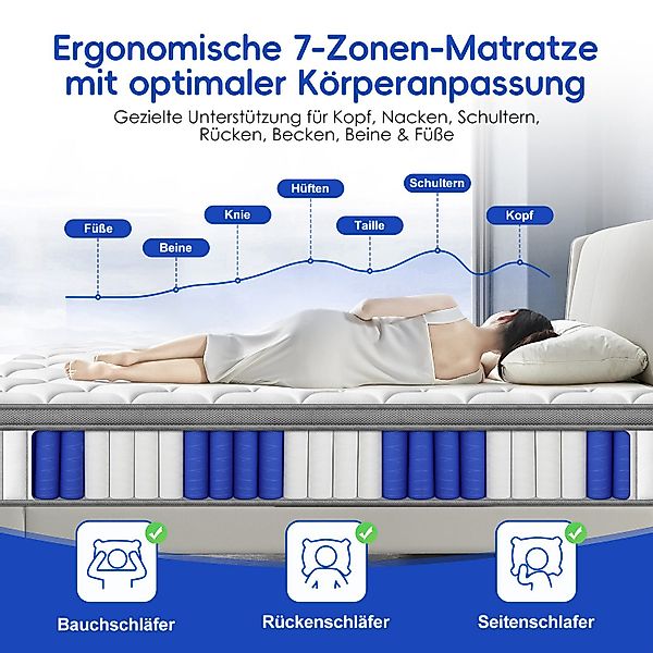 Taschenfederkernmatratze Matratze,7 Zone Federkernmatratze,Matratze 90x200/ günstig online kaufen