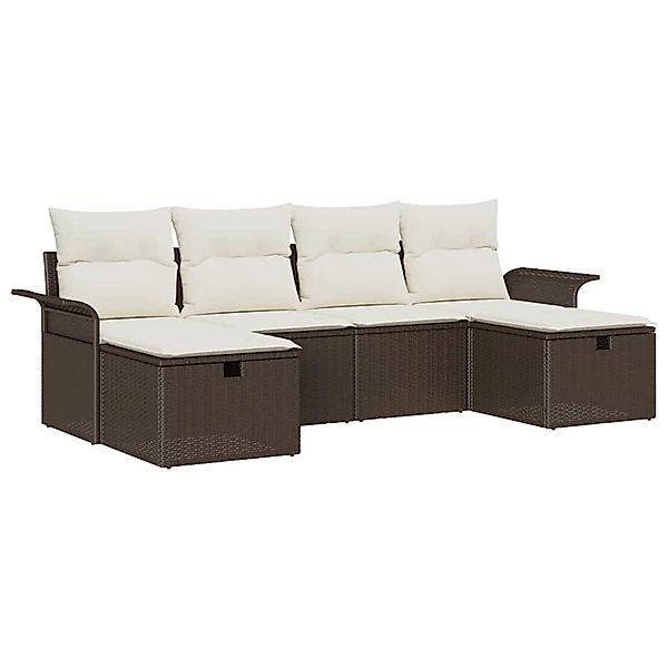 vidaXL Garten-Sofa-Set mit Kissen mit Speicher 6-Tlg Braun Poly Rattan 3360 günstig online kaufen