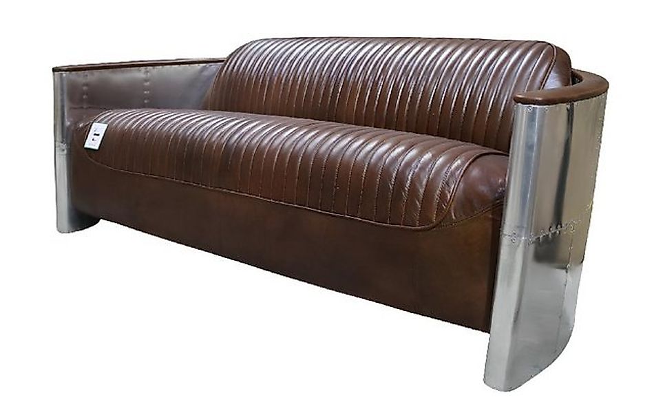 Xlmoebel Sofa Vintage 3-Sitzer Designsofa aus Echtleder mit Aluminium Flugz günstig online kaufen