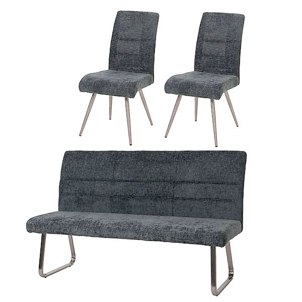 MCW Esszimmer-Set G55 Stuhl + Sitzbank 180cm 3-teilig Stoff Chenille Blau-G günstig online kaufen