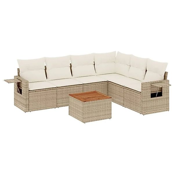 vidaXL 7-Tlg Garten-Sofagarnitur mit Kissen Beige Poly Rattan 3224581 günstig online kaufen