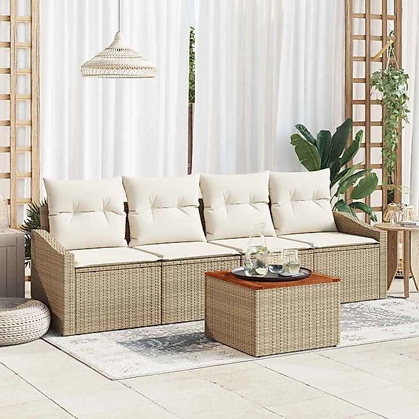 vidaXL Garten-Sofa-Set mit Kissen 5-Tlg Beige Poly Rattan 3347764 günstig online kaufen