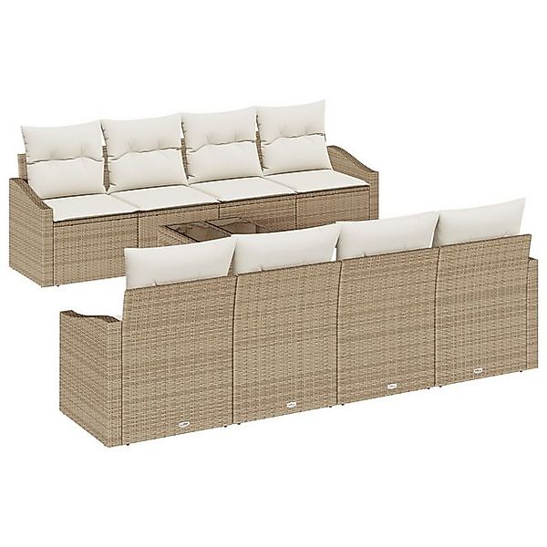 vidaXL Loungesofa 9-tlg. Garten-Sofagarnitur mit Kissen Beige Poly Rattan, günstig online kaufen
