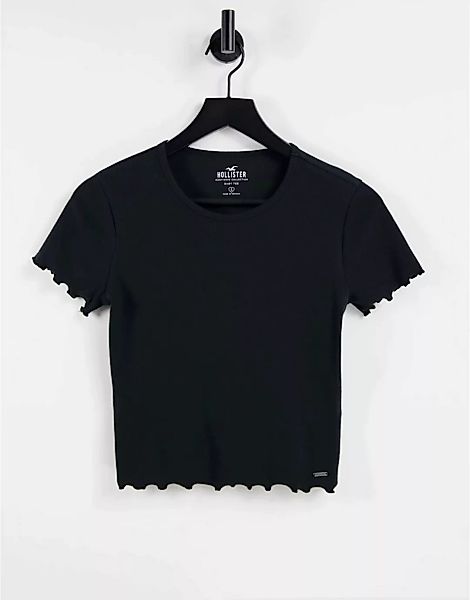 Hollister – T-Shirt mit knappem Schnitt und Rollsaum in Schwarz günstig online kaufen