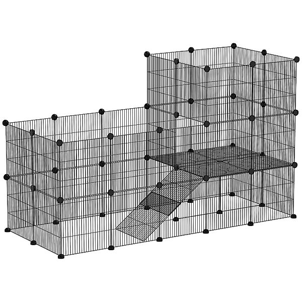 PawHut Kleintiergehege Stahl Kunststoff Schwarz 140L x 70B x 105H cm günstig online kaufen