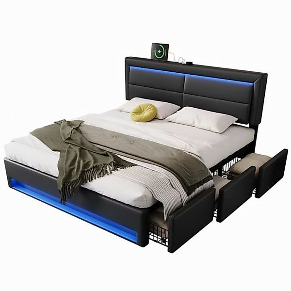 HAUSS SPOLE Polsterbett 160x200cm mit USB-Anschluss, LED-Beleuchtung, 3 Sch günstig online kaufen