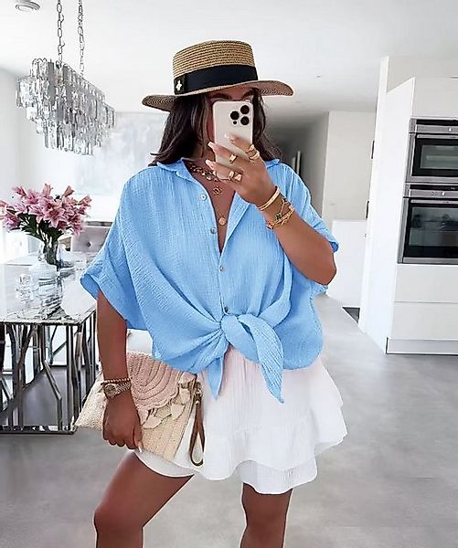 Lelü Fashion Kurzarmbluse Oversize Musselin Kurzarmhemd günstig online kaufen