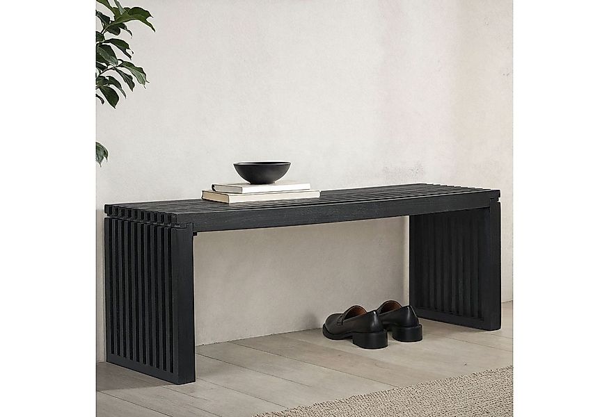 FINEBUY Sitzbank Garderobenbank Akazie Massivholz 120 cm Schwarz Flurbank ( günstig online kaufen