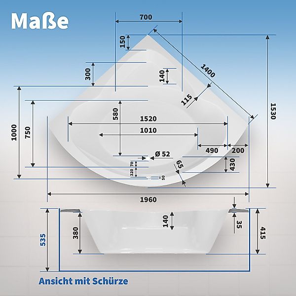 AQUADE Badewanne Acryl Eckbadewanne Koblenz, inkl. günstig online kaufen
