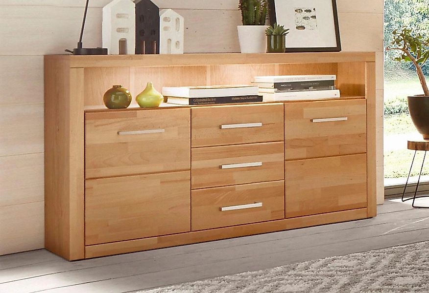 Home affaire Sideboard "Ribe,130cm breit, Fronten Massivholz,5 Fächer", Hol günstig online kaufen
