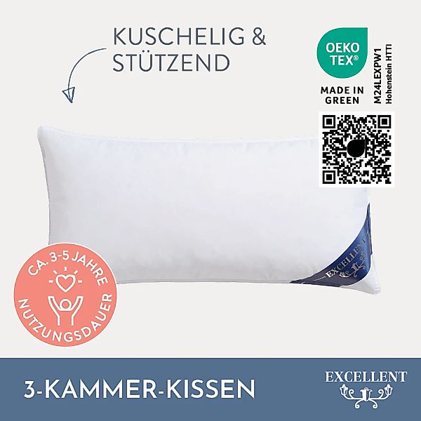 Excellent 3-Kammer-Kopfkissen »Kopfkissen "Venedig" Kissen mit Feder und Da günstig online kaufen