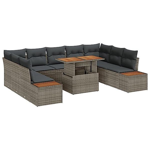 vidaXL Loungesofa 10-tlg. Garten-Essgruppe mit Kissen Grau Poly Rattan, 6 T günstig online kaufen