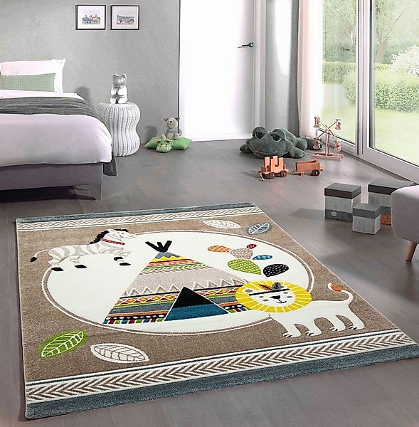 Carpetia Kinderteppich Kinderzimmer Löwe Zelt Kaktus Zebra creme beige blau günstig online kaufen