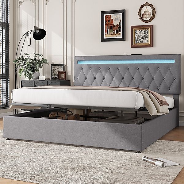 Flieks Polsterbett, LED Hydraulisches Doppelbett 180x200cm günstig online kaufen