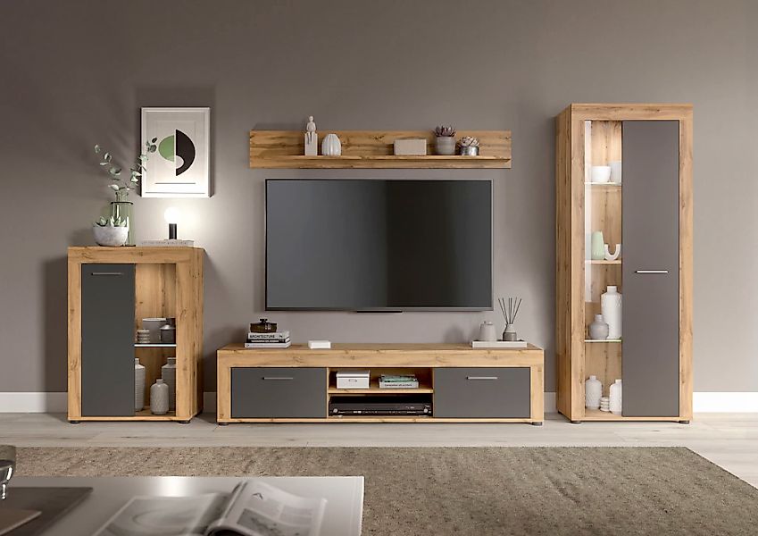Home affaire Wohnwand "Aosta, 4-tlg., best. aus: Vitrine, Lowboard, Wandboa günstig online kaufen