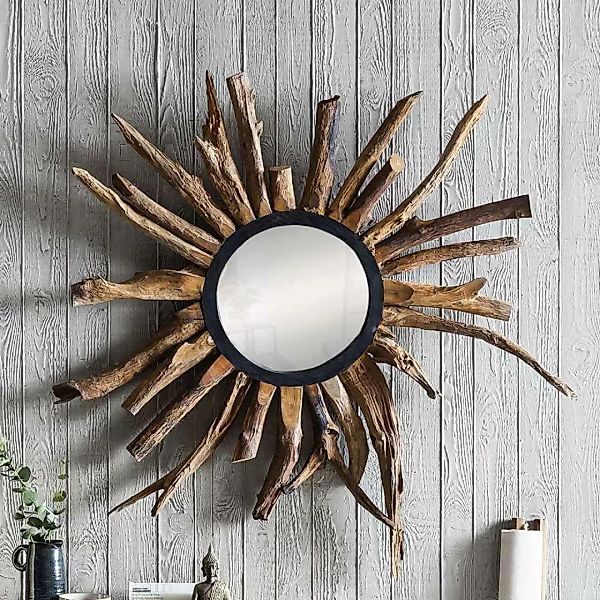 Rustikaler Spiegel aus Suar Massivholz 90 cm breit günstig online kaufen