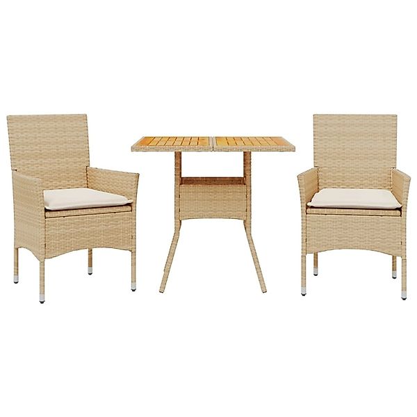 vidaXL 3-Tlg Garten-Essgruppe mit Kissen Beige Poly Rattan Akazie 3278715 günstig online kaufen