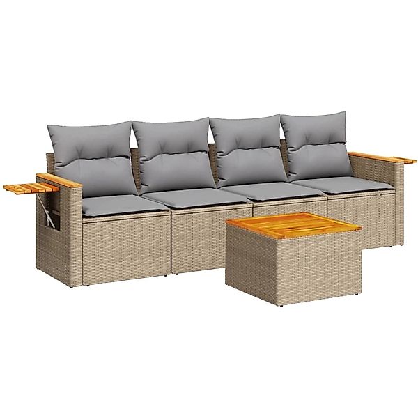 vidaXL 5-Tlg Garten-Sofagarnitur mit Kissen Beige Poly Rattan 3226619 günstig online kaufen