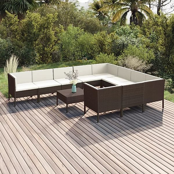 11-tlg. Garten-lounge-set Mit Auflagen Poly Rattan Braun günstig online kaufen